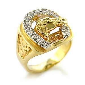  Two Tone Crass Ring with Clear CZ   Horse Jewelry