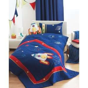  SPACESHIP BLUE EMBROIDERED BEDSPREAD THROW 150 X 200CM 