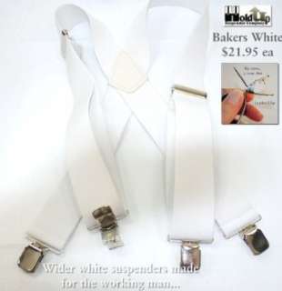  2 Wide All White Suspenders with Patented No slip Clips 