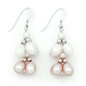   Sterling Silver Pink and White Freshwater Pearl Earrings QE 10019 AM