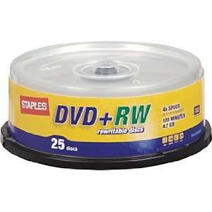  Staples 25/PK 4.7GB DVD+RW Spindle 4X 