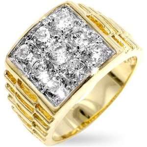 Mens Ring   Watch Style Sides, Two Toned, Rhodium and Gold Plated 