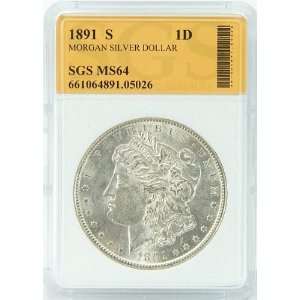  1891 S MS64 Morgan Silver Dollar Graded by SGS Everything 