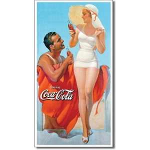  COKE Man & Woman Beach Tin Sign 8.5Wx16H