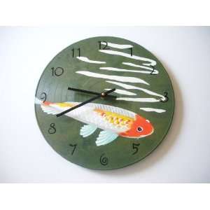  Bearly Art hand painted koi fish recycled wall clock 
