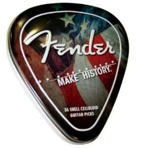  Fender Make History Pick Tin   36 Shell Celluloid Guitar 