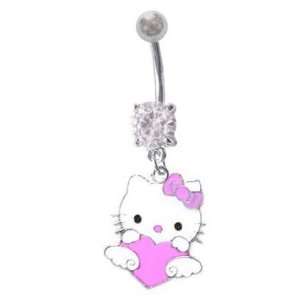  Pink Heart Love Hello Kitty Dangle Belly button Navel Ring 