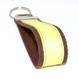  Yellow Stripe 6   Brown   Fabric Keychain Key Fob Ring 