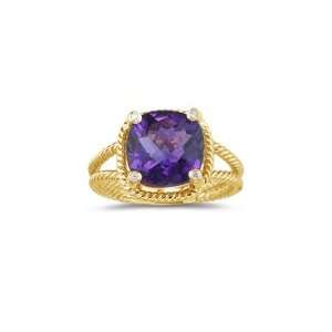  0.04 Cts Diamond & 3.66 Cts Amethyst Ring in 14K Yellow 