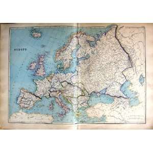 1872 Map Europe Britain France Spain Italy Russia