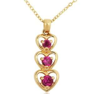  18k Gold Over Sterling Silver Red Cubic Zirconia Triple 