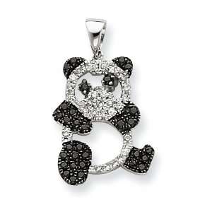  14k White Gold Black & White Diamond Panda Bear Pendant 
