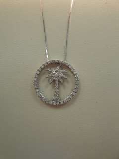 14 Kt white gold diamond Palm Tree Necklace 925 00135  