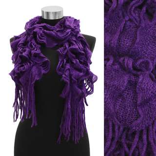 Woven Ruffle Knit Scarf with Fringe Green  