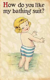 HOW DO YOU LIKE MY BATHING SUIT? 1915 VINTAGE POSTCARD  