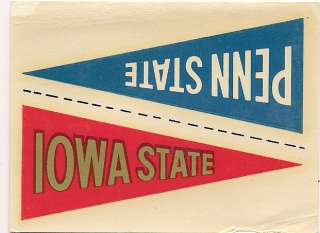 1960 Fleer College Pennant Decal Penn State Iowa State  