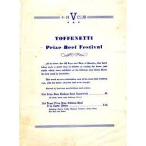  Toffenettis 4H V Club Prize Beef Festival Menu NY 1948 