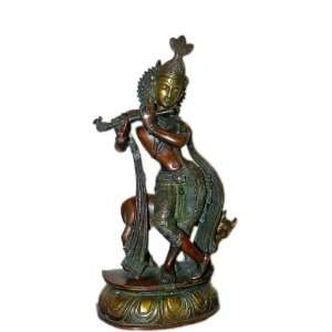  Yogeshwar Shri Krishna Fluting Brass Sculpture Idol Hindu 