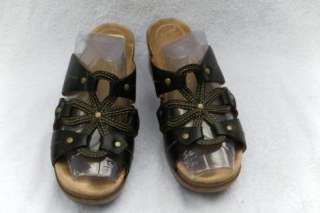 Womens Dansko Sarena black leather wedge heel sandals shoes size 39 