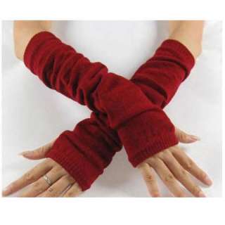 Red Fashion Women Winter Knit Knitting Crochet Fingerless Long Gloves 