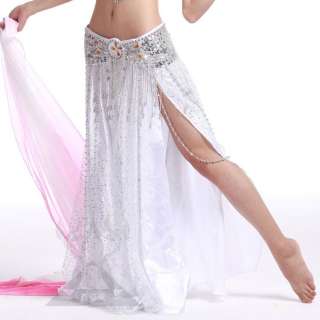 GD】 belly dance costume newest 2 layers side split skirt SNOW 