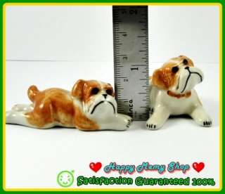 Miniature Figurine Ceramic Animal Statue Gift Cute Brown 2 Puppy Dog 