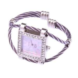 Fashion Purple Lady Woman Roman Numerals Dial Big Square Wrist Watch 