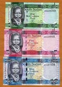 SET, SOUTH SUDAN, 1;5;10 Pounds, 2011 P New UNC  