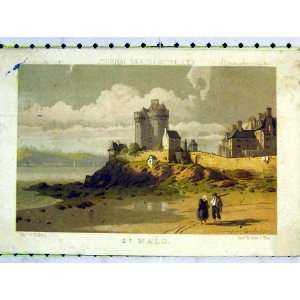  Antique Colour Print View St Malo France Tower Houses 