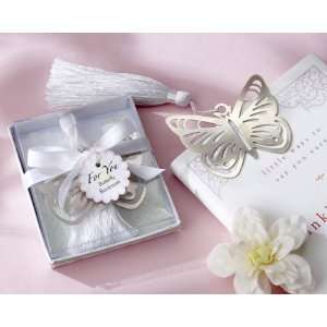 Butterfly Silver Metal Bookmark with White Silk Tassel   Baby Shower 