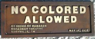   Colored Allowed Black Americana Cast Iron Segregation Sign 10x4  
