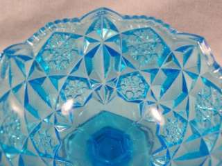 BEAUTIFUL VINTAGE TURQUOISE BLUE KEMPLE GLASS COMPOTE~  