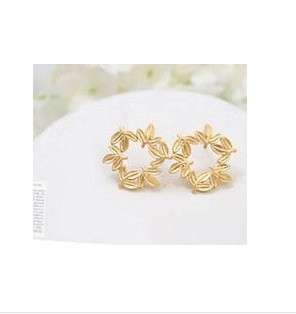 Korean Style Flower Embellished Earrings Gold HY1104270  