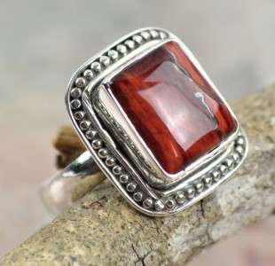 1143, RED TIGER EYE .925 STERLING SILVER RING SIZE 7.75  