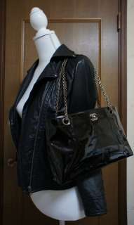 CHANEL Patent Leather Medium Size Shoulder Bag w/ Bronze Mademoiselle 