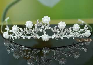Flower Crystal Faux Pearl Bridal Wedding Tiara T1186  