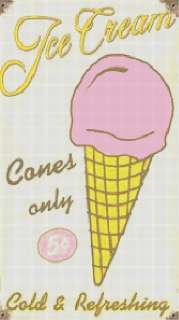 Vintage 5 Cent Ice Cream Sign Cross Stitch Pattern  
