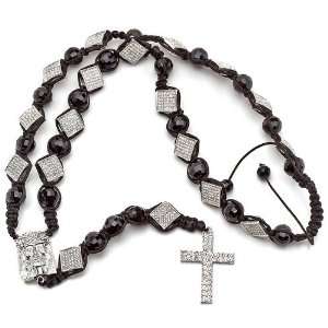 Mens Hip Hop Style 18 pcs Rhodium Plated Diamond Shaped Beads Jesus 