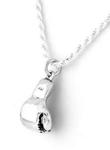 SILVER 3D BOXING GLOVE CHARM & 18 ROPE CHAIN NECKLACE  