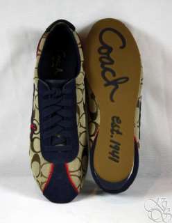 COACH Devin Signature C Suede Khaki/Navy Blue Womens Sneakers Shoes 