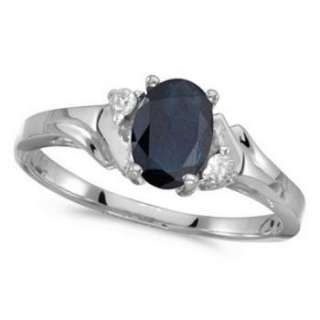 95ct Oval Blue Sapphire & Diamond Ring 14K White Gold  