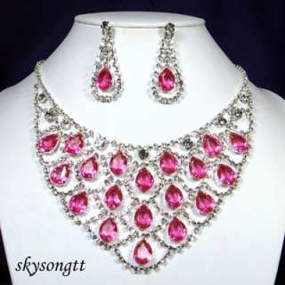 Swarovski Pink Crystal Rhinestone Necklace Set S1258P  