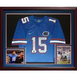 Tim Tebow Autographed Florida Gators (Blue #15) Deluxe Framed Jersey w 