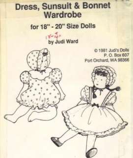 Vtg Judi Ward 18 & 20 Doll Clothes Pattern Dress Sunsuit & Bonnet 