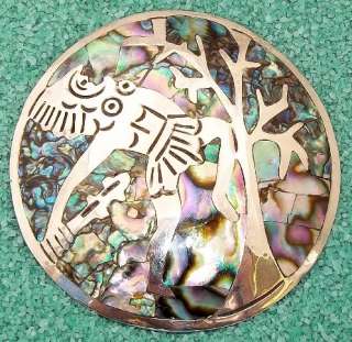 Huge Early Mexican Abalone Sterling Aztec Pin Pendant  