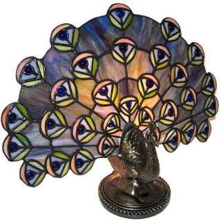 PRETTY TIFFANY PEACOCK TABLE LAMP  1474  