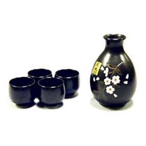 Kafuh Japanese Black Ume Sake Set (1 bottle & 4 cups)  