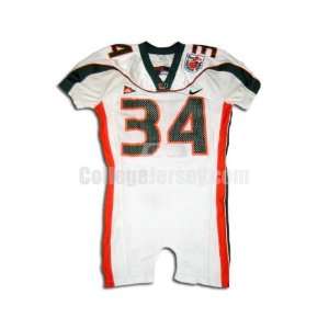 White No. 34 Team Issued Miami Nike Football Jersey  