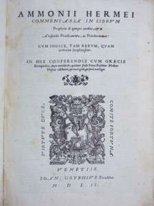 1552 Rare ARISTOTLE AMMONIUS HERMIAE Folio Venice Ed  