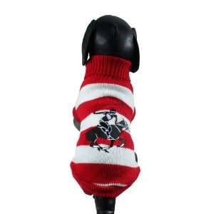  Beverly Hills Polo Club Red Striped Dog Sweater   MEDIUM 